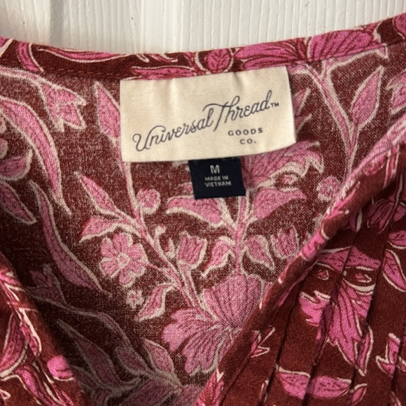 Universal Thread Floral Print Red Balloon Sleeve Knee Length A-Line Dress Medium - Picture 3 of 3